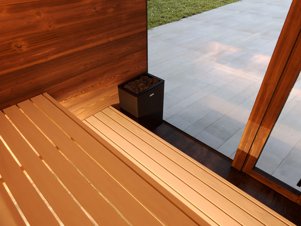 Innenansicht der Spiegelsauna von Gartengold Gold Sauna Mirror