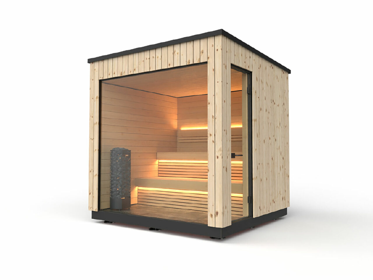 Gold Sauna Premium one in Fichte Natur mit Panoramaglas für den Garten