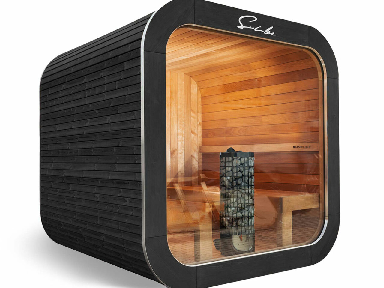 Outdoor Sauna SunCube Panorama in der Farbe Black