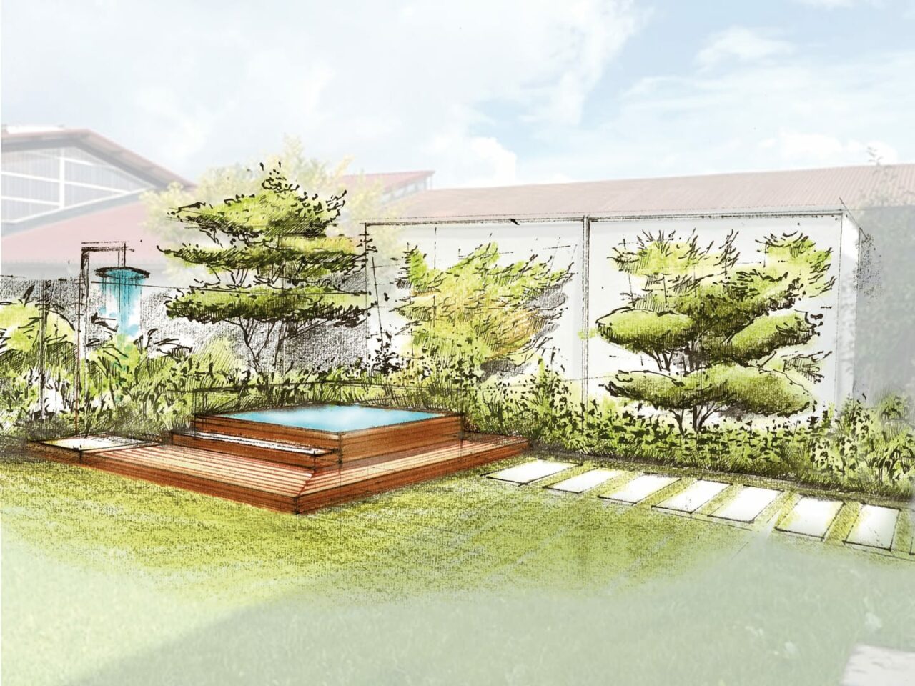 Gartenplanung mit Whirlpool und Terrasse